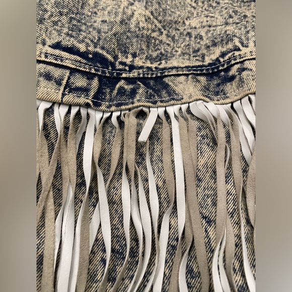 HAVOC Vintage 80s Acid Wash Fringe Womens Sz Large Blue Denim Jacket made in USA - Picture 7 of 9